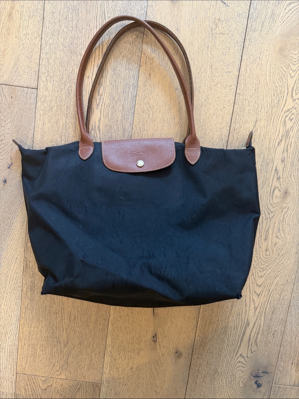 LE PLIAGE ORIGINAL M TOTE BAG Brown Leather Trim and Handles